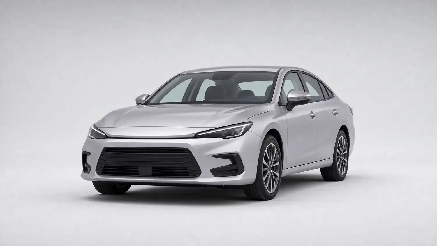 A silver sedan on a light studio background.