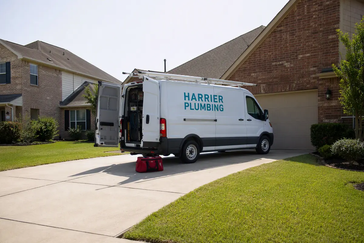 Illustrative Harrier van with a tool bag beside its open rear doors.