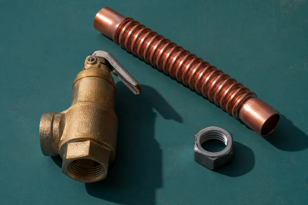 Water Heaters parts arranged on a teal board. Generated illustration.