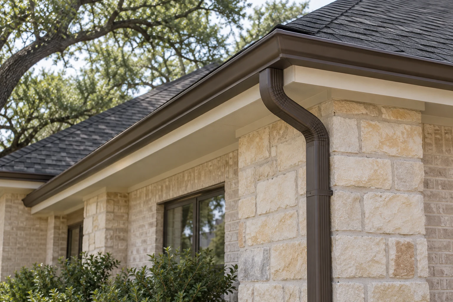 Illustrative gutter at a shingle roof edge