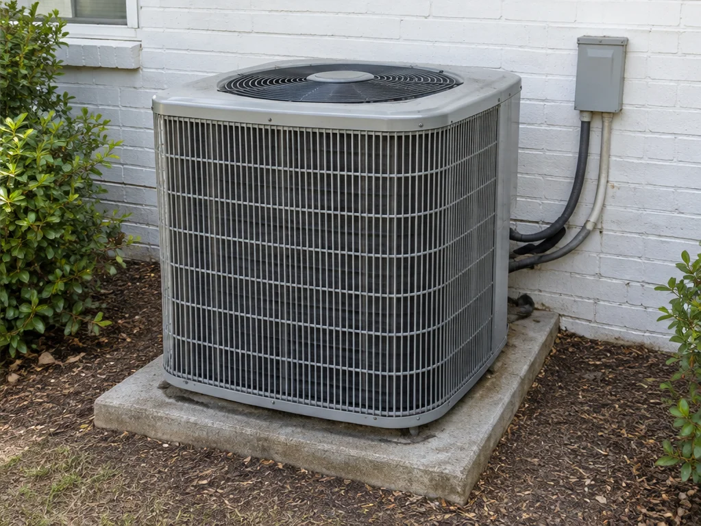 Illustration of a clean condenser and cleared concrete pad