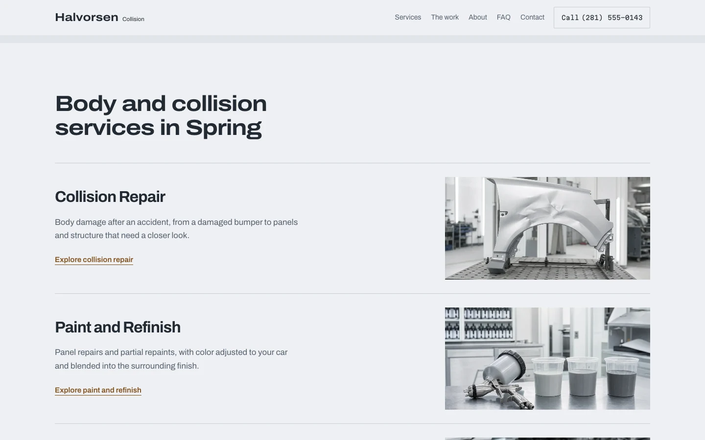 The Halvorsen Collision service choices, with a short explanation of each.